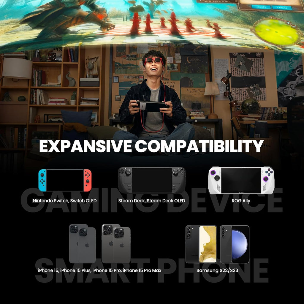 AR Glasses with Wearable Display, 120Hz 1080P, for Gaming and Streaming J308310