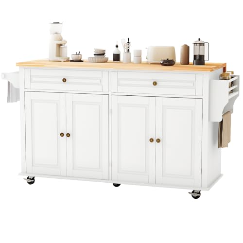 Movable Kitchen Island with Drop Leaf and Power Outlet J472