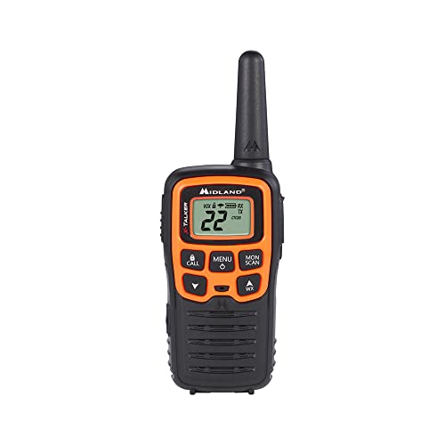 Spotting and Recovery Walkie-Talkie Long Range FRS Two Way Radio for Kids Caravanning with NOAA Weather Alert, 38 Privacy Codes, Black Orange 2 Pack L626895