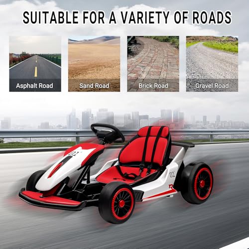 Kids Go Kart, 24V Electric Drift Car with Dual 200W Motors, 2-Speed, White B188186