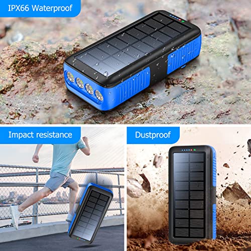Solar Charger Power Bank 63200mAh, Portable with Dual Outputs and Flashlight J4532