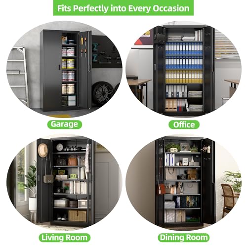 Garage Storage Cabinet with Wheels, 72" H, 2 Doors, 4 Adjustable Shelves, Black Q104