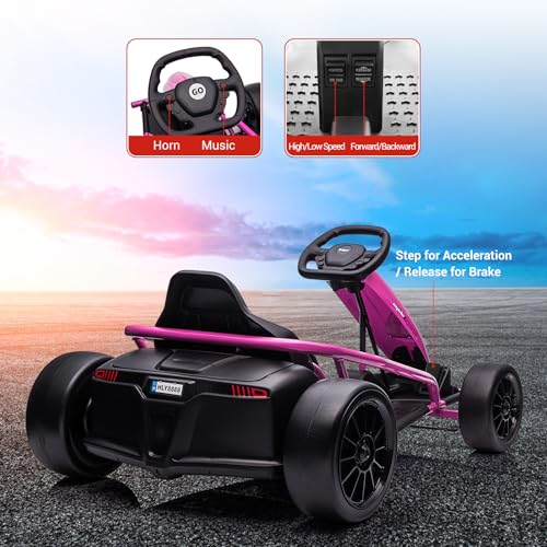 Electric Drift Kart for Kids, 24V Ride On Toy with 2×300W Motors H567371