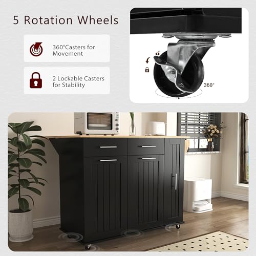 Large Kitchen Island with Drop Leaf, Rolling Cart, Power Outlet R822