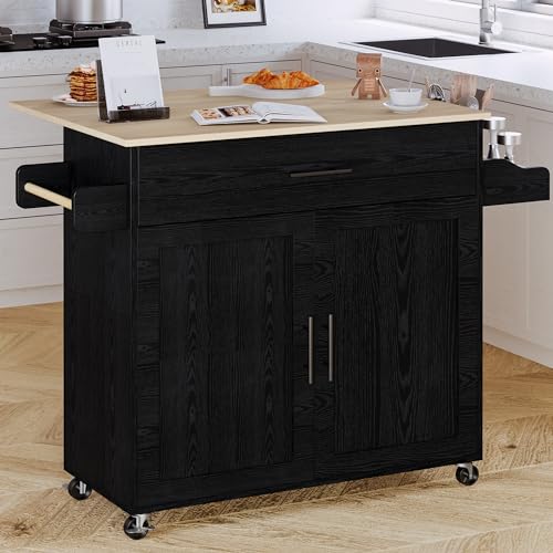 Kitchen Island with Storage, Rolling Cart with Drop Leaf and Charging Station H744
