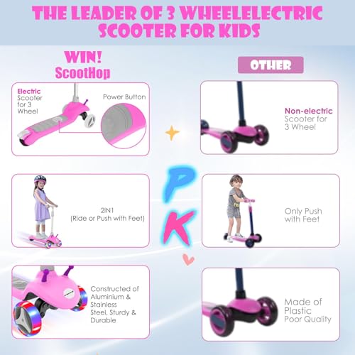 Kids Electric Scooter with 3 Wheels, Adjustable Height, Anti-Slip Deck V61735