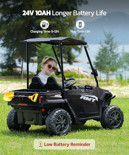 24V Ride on Car 2 Seater with Sun Shade, Dump Bed & Shovel, 4WD Electric Truck for Kids F44284