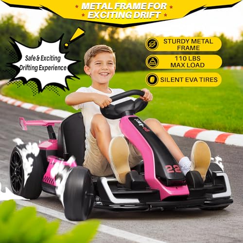 24V Kids Go Kart 300W Electric Drift Kart Outdoor Race Toy with 2X150W Motor, 7AH Battery, Green R238