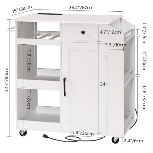 Kitchen Island with Power Outlet and Drawer on Wheels I678