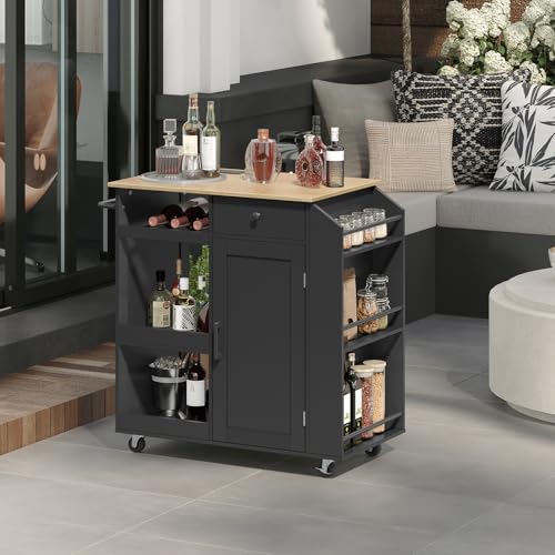 Kitchen Island with Power Outlet and Drawer on Wheels I678