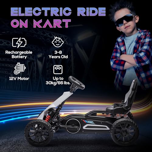 12V Electric Go Kart for Kids, Outdoor Ride-On Toy with Adjustable Speed A571780