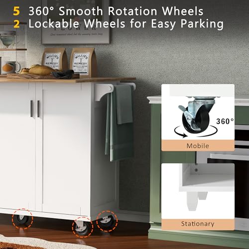 Large Kitchen Island with Drop Leaf, Rolling Cart, Power Outlet R822