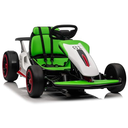 Kids Go Kart, 24V Electric Drift Car with Dual 200W Motors, 2-Speed, White B188186