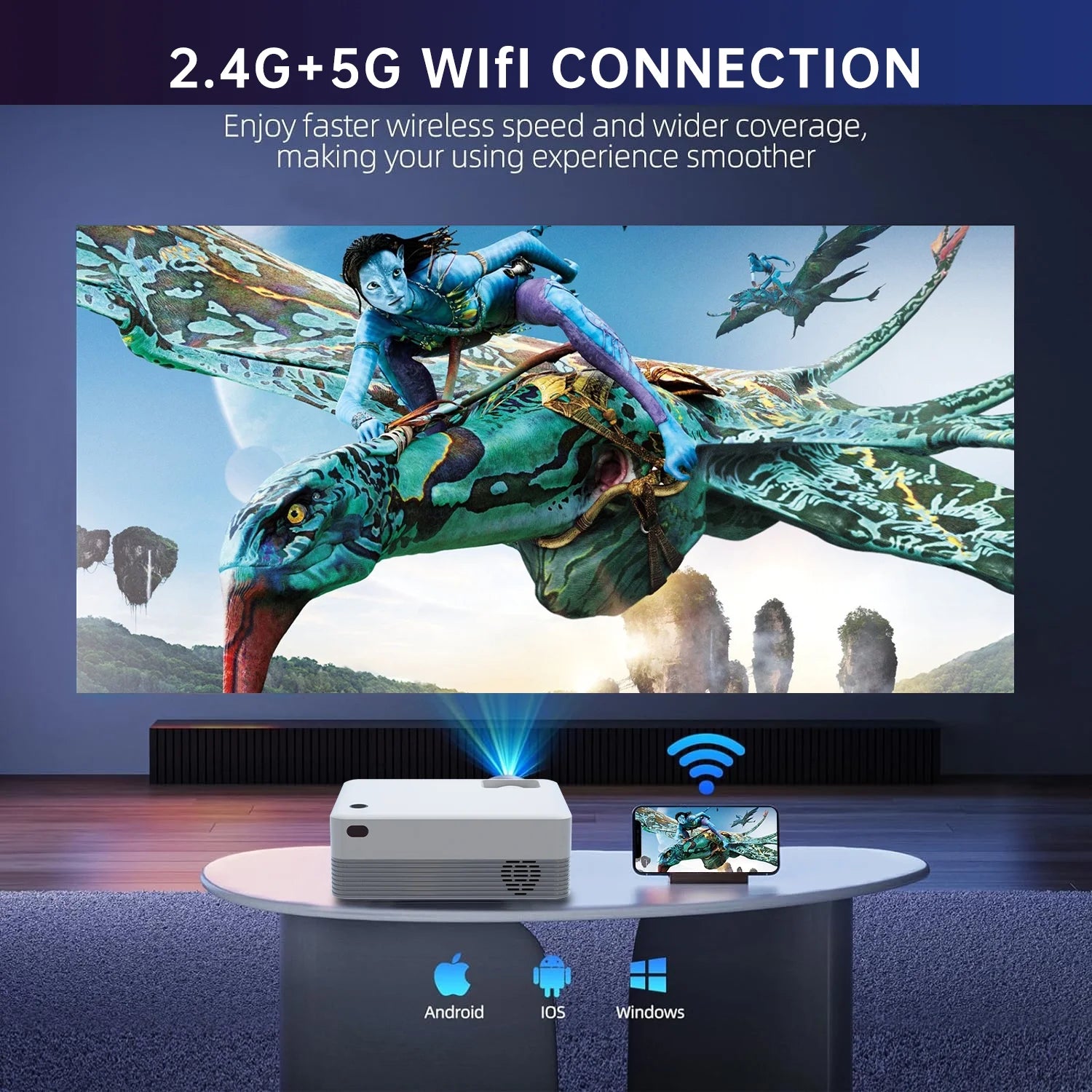 Mini Projector with 5G WiFi and Bluetooth, Native 1080p, Portable Indoor Outdoor L851136
