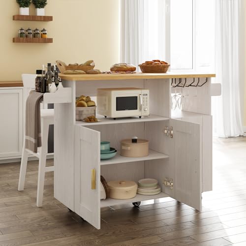 Rolling Kitchen Island Cart with Drop Leaf Countertop and Storage D32375