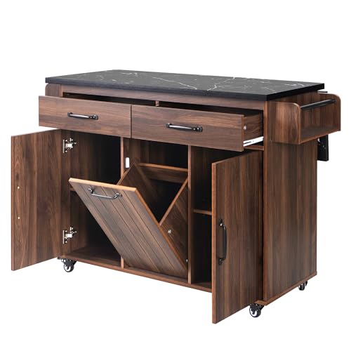Farmhouse Kitchen Island with Drop Leaf, Barn Door and Wheels O34026