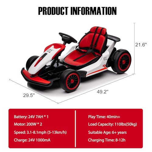 Electric Drift Kart for Kids, 24V, 2x200W Motor, Ages 6+ C51228