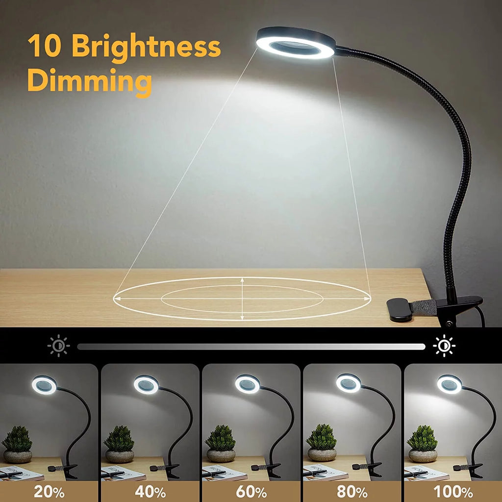 LED Magnifying Glass Desk Lamp with Clamp, 3-Level Dimmable D200542
