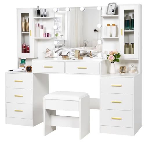59.1" Vanity Desk with Mirror & Lights, 8 Drawers, Power Outlet X49068