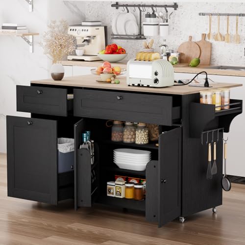 Kitchen Island on Wheels with Storage and Drop Leaf M62362