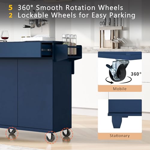 Large Kitchen Island with Drop Leaf, Rolling Cart, Power Outlet R822