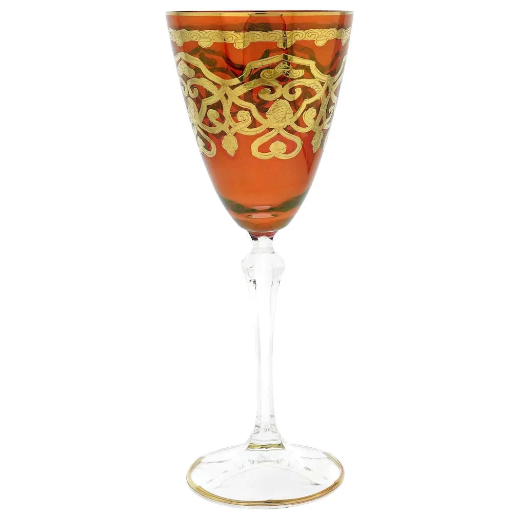 Set of Two Murano Glass Wine Glasses with 24K Gold Leaf W599
