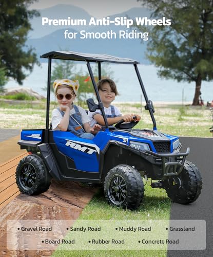 24V Ride on Car 2 Seater with Sun Shade, Dump Bed & Shovel, 4WD Electric Truck for Kids F44284