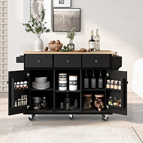 Large Kitchen Island with Drop Leaf, Rolling Cart, Power Outlet R822
