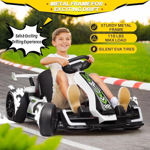 24V Kids Go Kart 300W Electric Drift Kart Outdoor Race Toy with 2X150W Motor, 7AH Battery, Green R238