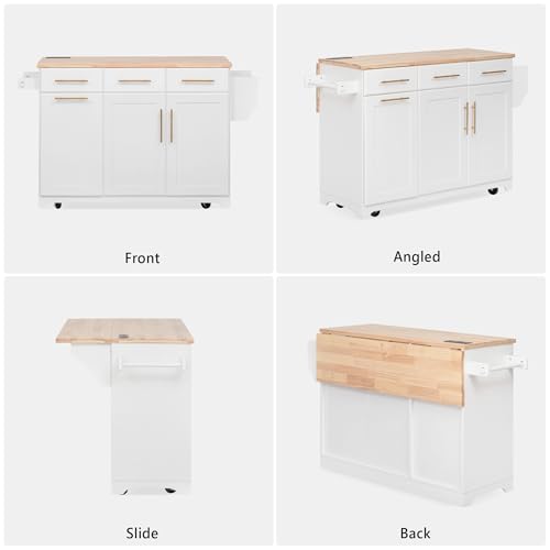 Farmhouse Kitchen Island with Drop Leaf, Barn Door and Wheels O34026