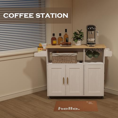 Rolling Kitchen Island Cart with Drop Leaf Countertop and Storage D32375