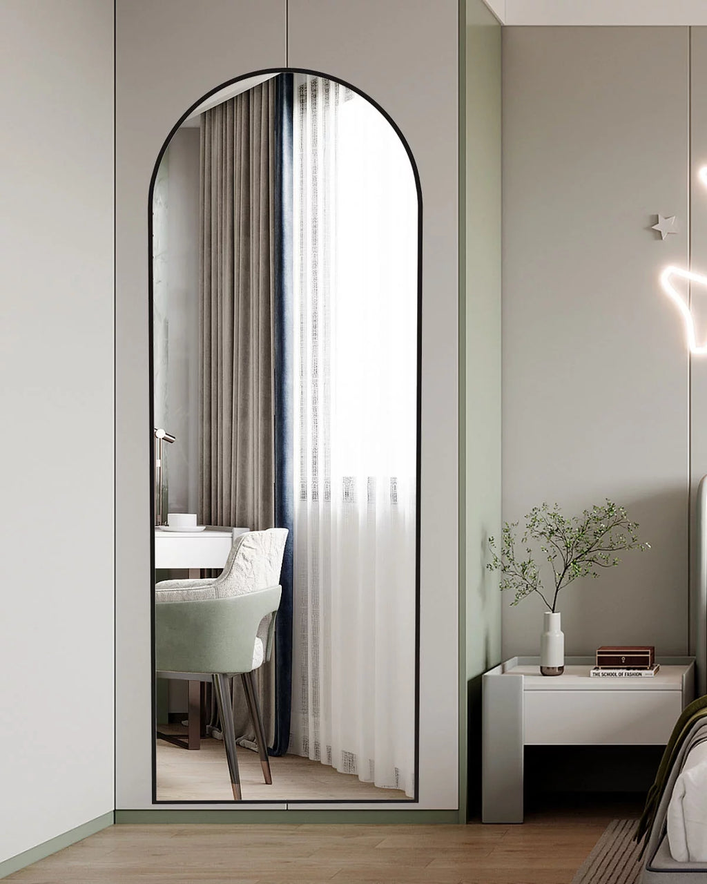 Arched Full Length Floor Mirror with Stand, 64" x 21" N164