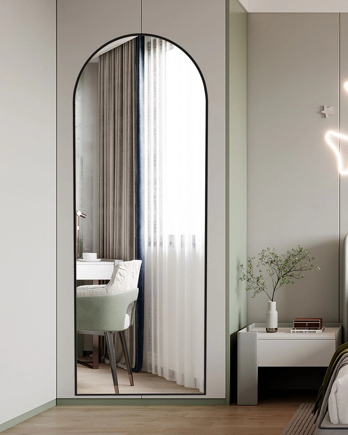 Arched Full Length Floor Mirror with Stand, 64" x 21" N164