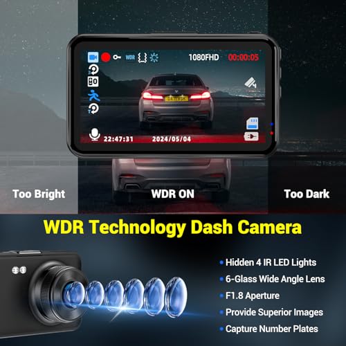 Dash Cam 1080P FHD with 32GB Card, Night Vision, 170° Wide Angle S2225