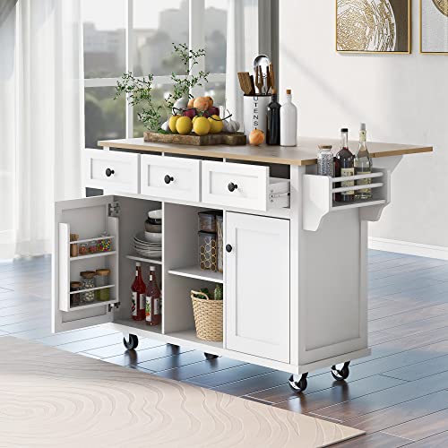 Large Kitchen Island with Drop Leaf, Rolling Cart, Power Outlet R822