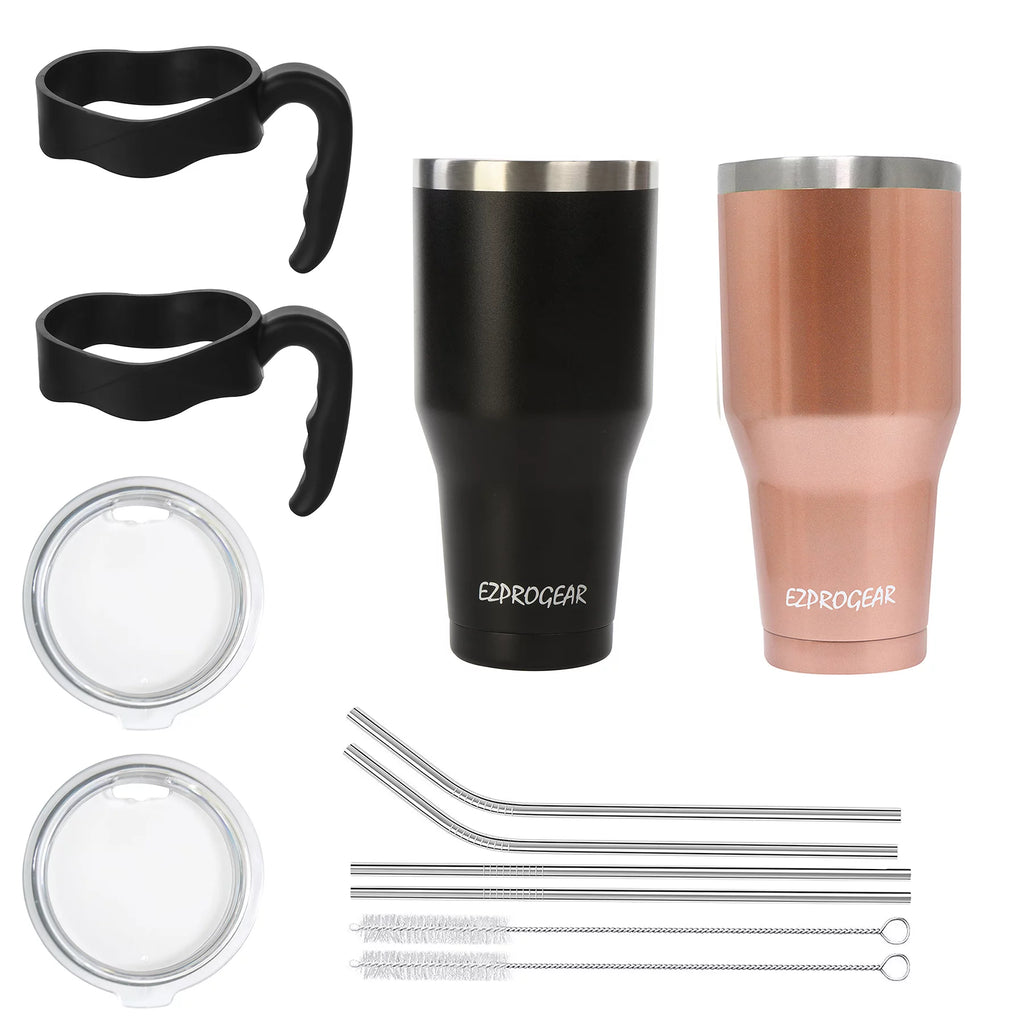 40 oz 2 Pack Stainless Steel Tumbler with Handle and Straws R922093