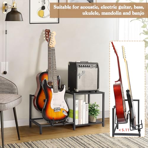 Guitar Rack, 3-Piece Floor Stand with Amp Support, Adjustable Holder for Multiple Instruments X487178