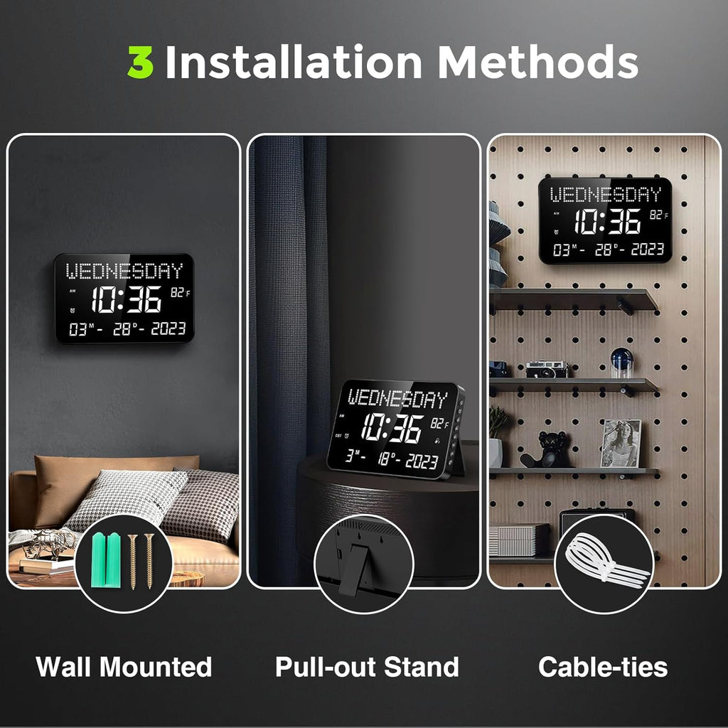 11.2" Digital Calendar Clock with Day and Date, Remote Control, 4 Alarms, Adjustable Dimmer X9730