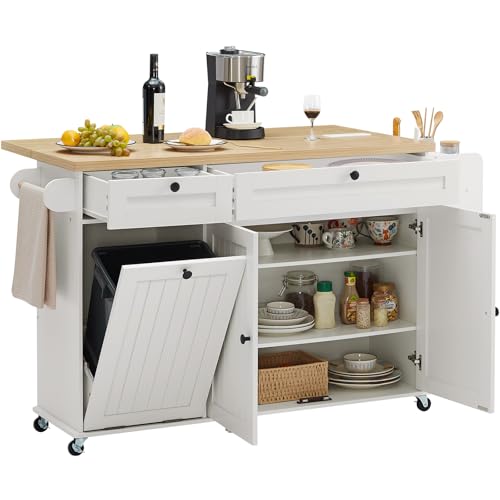 Kitchen Island with Power Outlet & Drop Leaf, Rolling Cart with Storage T1071