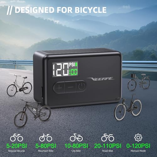 Portable Electric Bicycle Pump, 120PSI, Type-C Rechargeable, Presta & Schrader Valves A866982