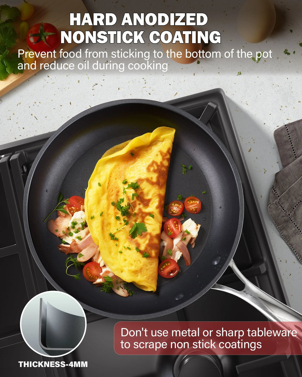 Nonstick Hard Anodized Cookware Set, 8-Piece Pots and Pans with Lids Q1342