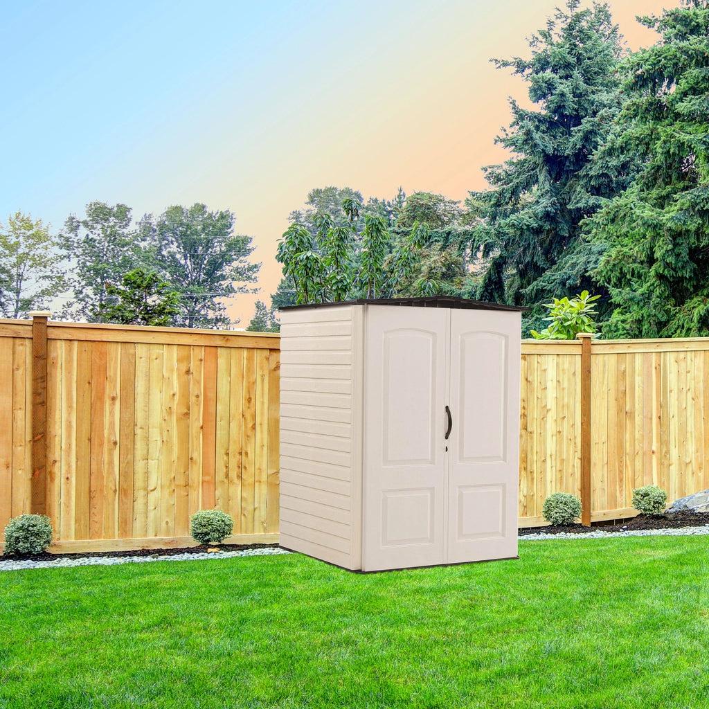 Outdoor Medium Vertical Storage Shed, Resin, Beige X30456