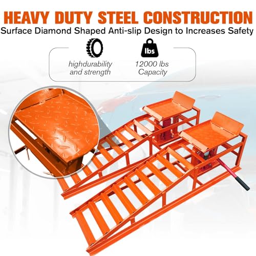 Hydraulic Car and Truck Service Ramps, 11023 Lbs Capacity, Portable Lifts for Oil Changes D8064