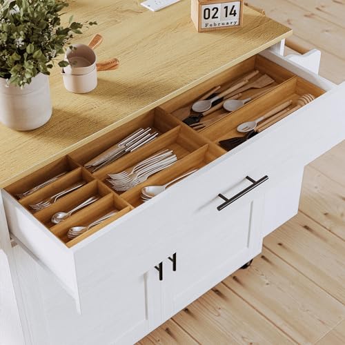 Kitchen Island with Storage, Rolling Cart with Drop Leaf and Charging Station H744