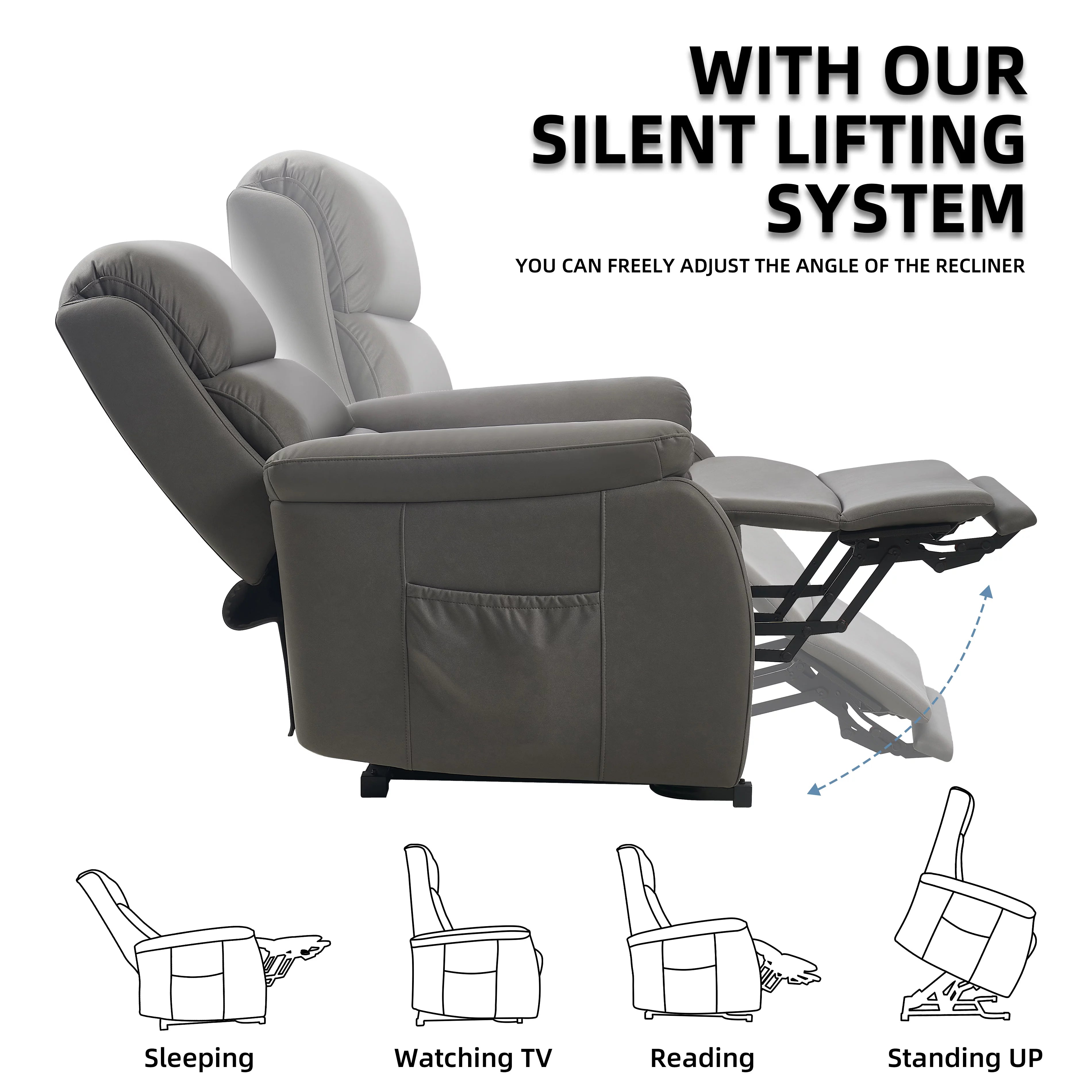 Electric Power Lift Recliner with Massage and Heat for Elderly, Dark Grey C364634