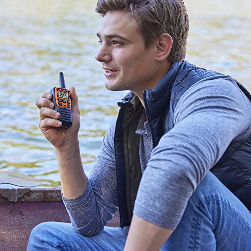Spotting and Recovery Walkie-Talkie Long Range FRS Two Way Radio for Kids Caravanning with NOAA Weather Alert, 38 Privacy Codes, Black Orange 2 Pack L626895
