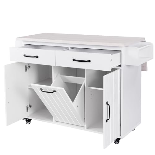 Farmhouse Kitchen Island with Drop Leaf, Barn Door and Wheels O34026