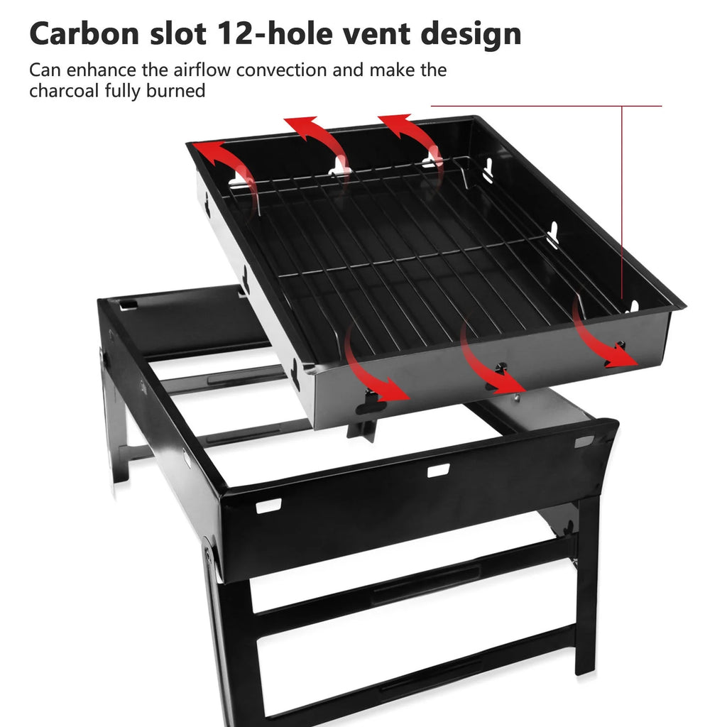 Foldable BBQ Charcoal Grill, Portable Stainless Steel Tabletop Barbecue Y8667