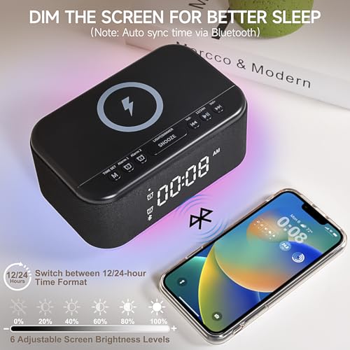 Wireless Charger Alarm Clock Speaker with Dimmable Light D64277