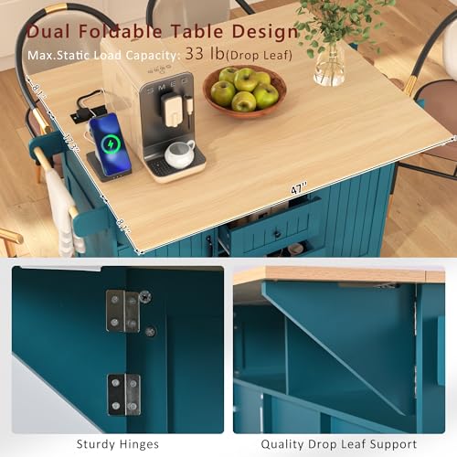 Foldable Kitchen Storage Island Cart with Drop Leaf Extensions and Wheels M744